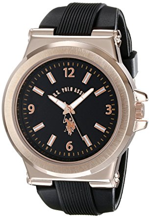 U.S. Polo Assn. Sport Men's USC90006 Rose Gold-Tone and Black Silicone Strap Watch