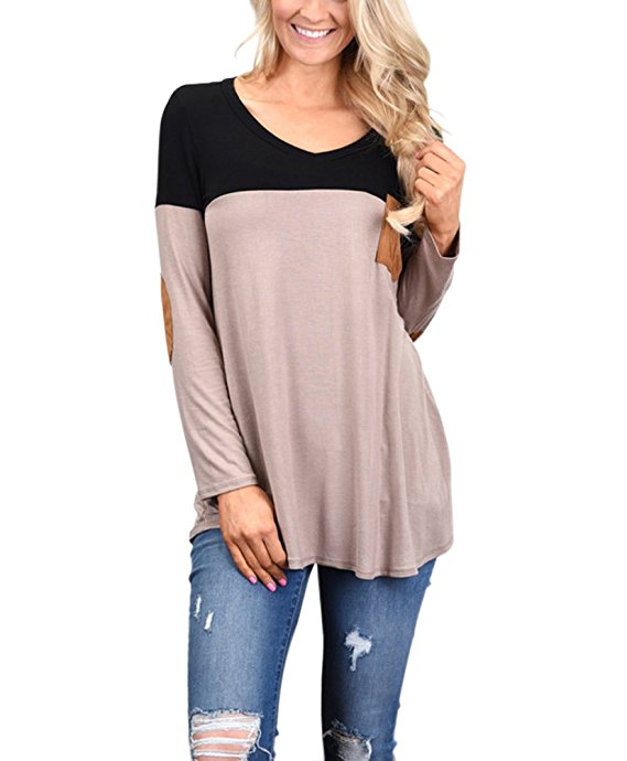 FARYSAYS Women's Color Block Striped Crewneck Patchwork Long Sleeve Comfy Loose Fit Tunic Tops