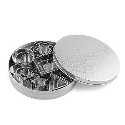 Mini Cookie Biscuit Cutter URBEST Geometric Shapes Stainless Steel Tiny Baking Molds for Kitchen, Halloween & Christmas with Metal Box, 24 Pack