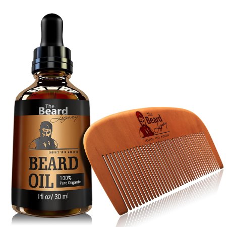 Beard Oil For Men Made in USA With Wooden Comb-Anti-StaticNo-SnagUnscentedEco-Friendly-Moisturizes Skin Softens Beard Helps Itchiness and Dandruff-Jojoba Argan Oil