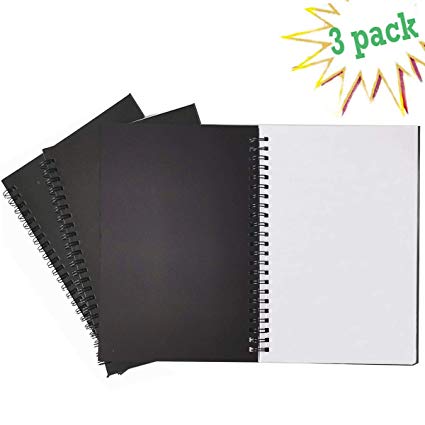 Spiral Notebook, 3Pack Spiral Journal, Thick Pure White Paper 120 Pages Wirebound Notebooks, Sketch Pads& Planner（Black)