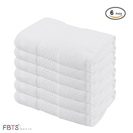 White Hand Towel Set of 6 Pack , 16 X 31 Inch by FBTS - Cotton Hotel Facial Bath Towel Set - Luxury Hand Towels Soft and Absorbent for Bath,Hand and Face