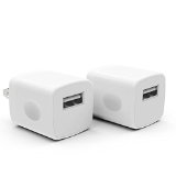 2 Pack PowerJive USB AC Universal Power Home Wall Travel Charger Adapter for Apple iPhone 3 4 4S 5 5c 5s 6 Plus iPod Touch Nano White