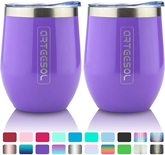 arteesol Coffee Cup - 12 oz Stainless Steel Travel Mug Coffee Mug - Double Wall Vacuum Insulated Tumbler with lid Fit for Coffee, Wine, Cocktails, Ice Cream (Purple, 2pcs)