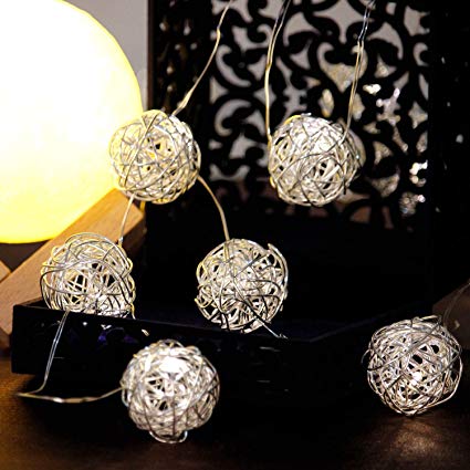 Impress Life Globe Rattan Ball Wedding String Lights, Plug in 10ft 15 LED Warm White Fairy Lights Battery Powered with Remote for Indoor, Bedroom, Fairy Garden, Home, Holiday, Christmas Tree, Party