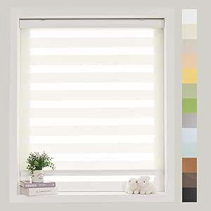 FOIRESOFT Standard Zebra Roller Shades and Blinds [Basic, Ivory, W 49 in X H 64 in] Dual Layer Sheer for Day and Night Light Control Privacy, 20 to 105 in Height