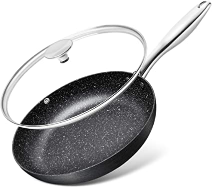 MICHELANGELO 26cm Frying Pan with Lid, Hard Anodized Non Stick Frying Pans 26cm, Induction Frying Pan 26cm, Granite Frying Pan with Lid with Stainless Steel Handle, Frying Pan for Induction Hob…