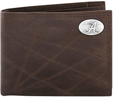 NCAA Alabama Crimson Tide Brown Wrinkle Leather Bifold Concho Wallet, One Size
