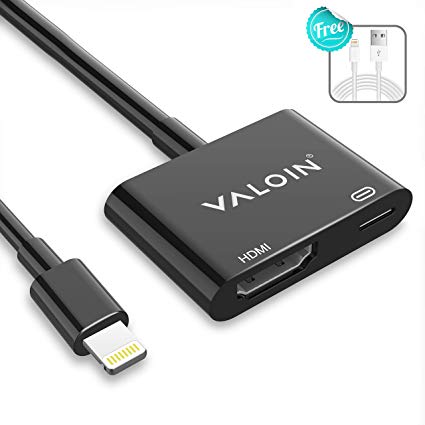 Valoin HDMI Adapter 2019 Updated Version 1080P Digital AV Adapter Compatible with iPhone 5 6 7 8 X on HD TV Projector(Charging Cable is Included) (Black)