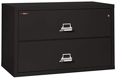 FireKing Fireproof Lateral File Cabinet (2 Drawers, Impact Resistant, Waterproof), 27.75" H x 44.5" W x 22.13" D, Black