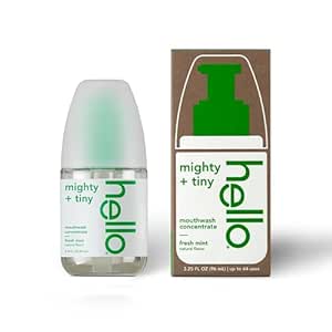 Hello Fresh Mint Mouthwash Concentrate, Alcohol Free for Bad Breath, Travel Size Mouthwash Made with Coconut Oil and Tea Tree Oil, Helps Freshen Breath, 3.25 Oz Pump Bottle