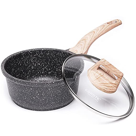 Carote Granite Non Stick Saucepan/Swiss Coated Milk Pan with Lid, PFOA Free, Suitable for All Stove Including Induction/Gas, 16cm