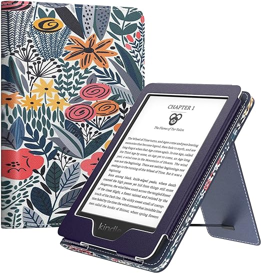 MoKo Case Fits All-New 6" Kindle(11th Generation, 2022 Release)/ Kindle(10th Gen,2019)/Kindle(8th Gen, 2016), Ultra Lightweight PU Shell Cover with Auto Wake/Sleep for Kindle 2022, Blue Leaf Flower