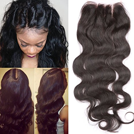 3 Part Closure Body Wave Virgin Brazilian Hair 130% Density Lace Closure Natural Hair Color Bleached Knots With Baby Hair (8"-20") (12 inches)