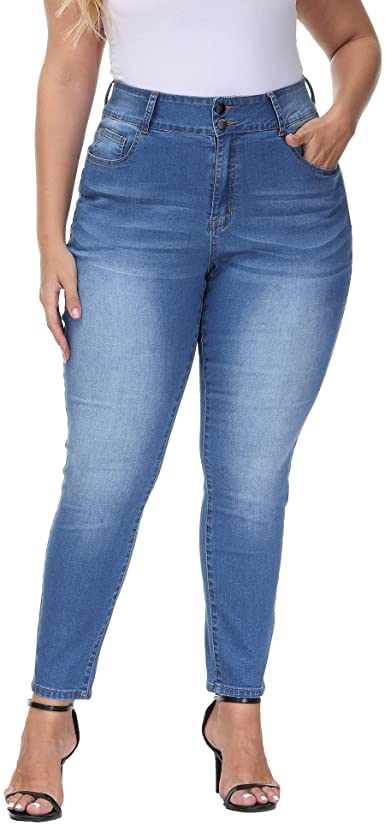 Gboomo Womens Plus Size Skinny Jeans Stretchy High Waisted Ankle Jean