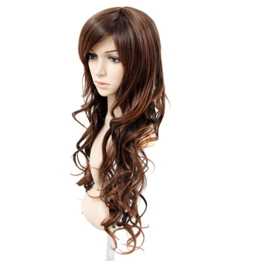 MelodySusie® Brown Long Curly Wig - High Quality Sexy Women Long Curly Wig with Free Wig Cap and Wig Comb (Light Brown)