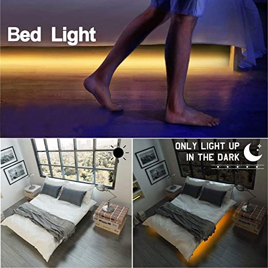 Motion Activated Bed Light, 6FT（1.8M） Under Bed Light Kit,Waterproof IP65,Flexible LED Bed Strip Motion Sensor Night Light Bedside Lamp Illumination with Automatic Shut Off Timer