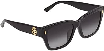 Tory Burch Women's TY7167U Universal Fit Polarized Rectangular Sunglasses, Black, 53mm