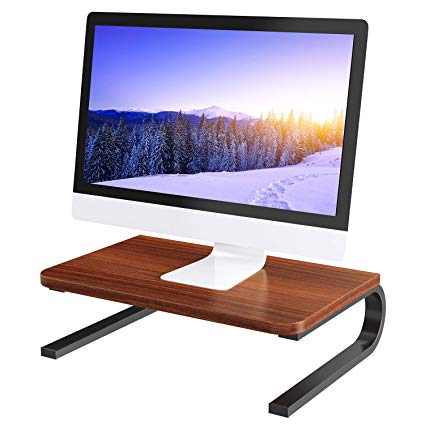 Wood Monitor Stand - Computer Monitor Stand Riser with 14.5 Inch Wood Grain Platform for Laptop, Printer, Tablet, TV, PC, Screen Riser to 4.6 Inch Height for Home & Office Use by HUANUO