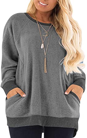 DOLNINE Women's Plus Size Sweatshirts Color Block Long Sleeve Pocket Shirts Tops