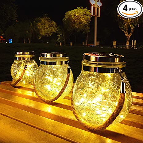 4PCS Solar Lanterns Outdoor Hanging Lights Garden Decor Lights with 30LEDs Waterproof Decorative Lamps for Patio Backyard Lights(Warm White)