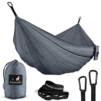 Double & Single Portable Camping Hammock - Parachute Lightweight Nylon with Hammok Tree Straps Set- 2 Person Equipment Kids Accessories Max 1000 lbs Breaking Capacity - Free 2 Carabiners