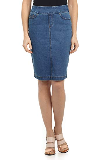 Rekucci Jeans Women's Ease in to Comfort Fit Pull-on Stretch Denim Skirt