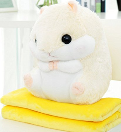 YunNasi Baby Blanket Cute Plush Hamster Toy Pillow 19.7inch Stuffed Animal (Creamy-White Blanket)