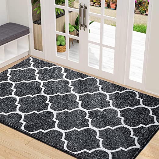 OLANLY Indoor Door Mat, 35x59, Non-Slip Absorbent Resist Dirt Entrance Rug, Machine Washable Low-Profile Inside Floor Mat Door Rugs for Entryway, Black