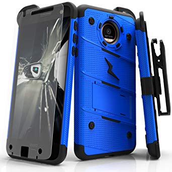 Motorola Moto Z2 Force Case, Zizo [Bolt Series] w/[Moto Z2 Force Screen Protector] Kickstand [12 ft. Military Grade Drop Tested] Holster- Moto Z2 Play