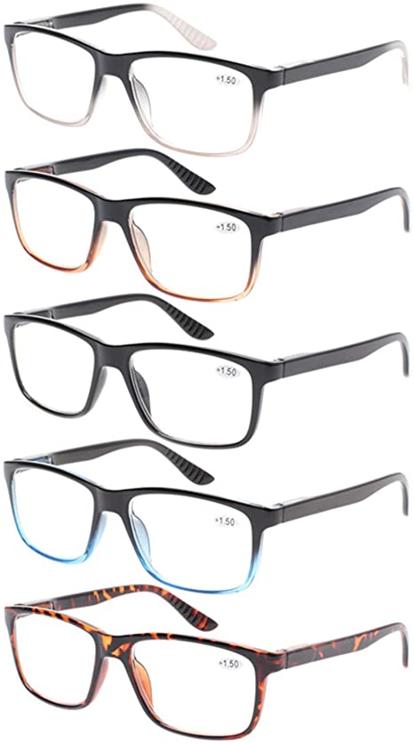Kerecsen 5 Pack Spring Hinge Reading Glasses Fashion Men Large Frame Readers