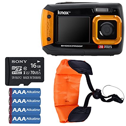 Knox 20MP Waterproof & Shockproof Digital Camera (Orange) with 16GB mircroSD Card Bundle