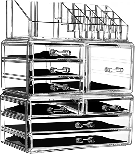 Cq acrylic Clear Makeup Organizer And Storage Stackable Large Skin Care Cosmetic Display Case With 8 Drawers Make up Stands For Jewelry Hair Accessories Beauty Skincare Product Organizing,Set of 3