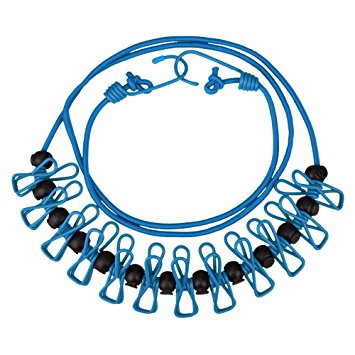 Olycism Elastic Clothesline Portable Travel Adjustable Clothesline Retractable with 12pcs Clothespins and 13 pieces black stoppers Lightweight Household for Outdoor or Indoor 70inch-blue