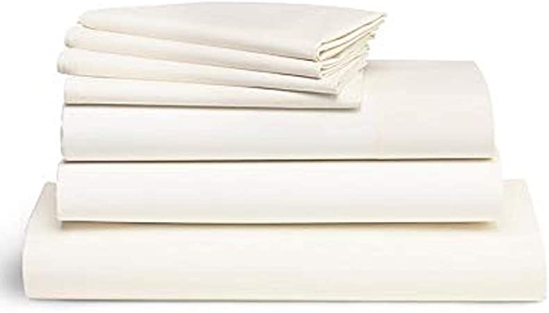 Brooklinen Luxe 7 Piece Sheet Set – 1 Flat Sheet, 1 Fitted Sheet, 4 Pillowcases, and 1 Duvet Cover – 480 Thread Count Sateen – 100 Percent Long Staple Cotton – Oeko-TEX Certified – Cream – Twin