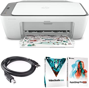 Hewlett Packard HP DeskJet 2722 All-in-One Wireless Color Inkjet Printer (White) Bundle with High-Speed 6FT USB 2.0 Cable for Printers and Corel PaintShop Pro and Video Suite 2019 Software Suite