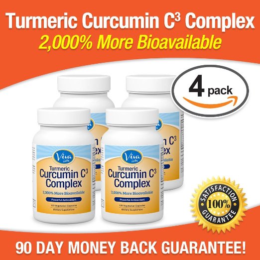 Curcumin C3® (Turmeric) w/ Bioperine® - 2,000 % More Bioavailable 500mg, 480 Capsules, 4 Bottles