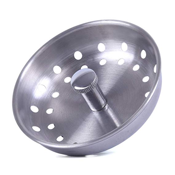KONE Kitchen Sink Strainer Replacement for 3-1/2 Inch Standard Drains Brushed Stainless Steel Basket Metal Center Knob with Rubber Stopper