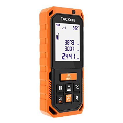 Tacklife S2-100 Professional Laser Measure 328Ft with Built-in Electronic Angular Sensor Auto Level/Vertical Measurement and Angle Measurement,2.0 Larger LCD Backlight Display,280°Rubberized Case