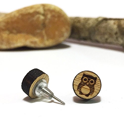 Owl Stud Earrings - Bamboo (Round)