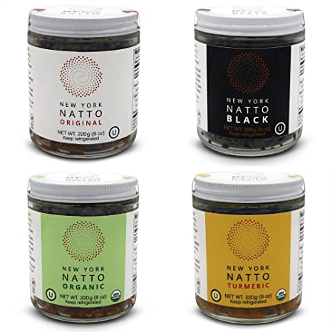 New York Natto variety pack - Japanese Probiotic Superfood made fresh in NYC - Organic and Non-GMO varieties - 4 jars, 8 ounces (220 grams) per jar