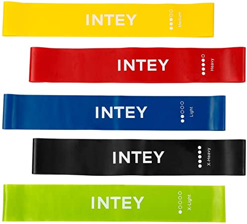 INTEY Exercise Bands for Legs and Butt, Set of 5 Resistance Loop Bands for Workout Exercise, Stretching, Strength Training, Physical Therapy, Yoga, Rehab with Guide, Carry Bag
