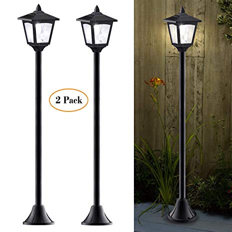 40 Inches Mini Solar Lamp Post Lights Outdoor, Solar Powered Vintage Street Lights for Lawn, Pathway, Driveway, Front/Back Door, Pack of 2