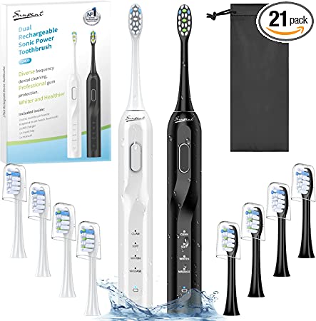 SUNSENT 2 Pack Sonic Electric Toothbrush for Sensitive Gums, Rechargeable Travel Electronic Toothbrush with 8 Bristles & Covers,3H Fast Charge for 60 Days,Quiet Ultrasonic Toothbrushes Smart Timer
