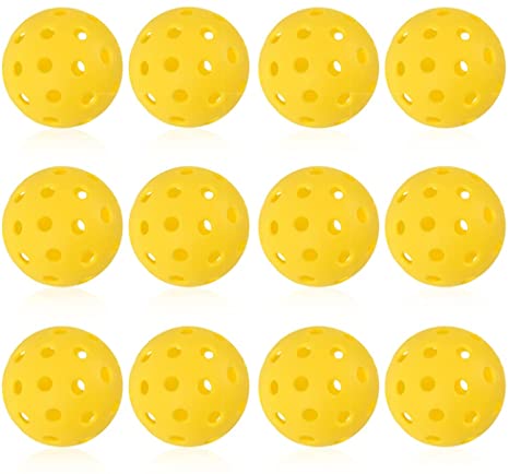 12 Pack Pickleball Ball Set, 40 Holes Outdoor Pickleball Balls USAPA Standard, Professional High Elasticity Pickleball Balls for Indoor Outdoor Court (Yellow)