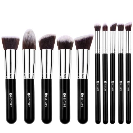 BESTOPE Update Version 10PCs Premium Makeup Brushes Set Cosmetics Synthetic Kabuki Make up Brush Foundation Blending Blush Eyeliner Face Powder Makeup Brush Kit