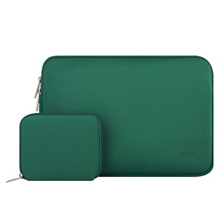 Mosiso Water Repellent Lycra Sleeve Bag Cover for 13-13.3 Inch Laptop with Small Case for MacBook Charger, Peacock Green