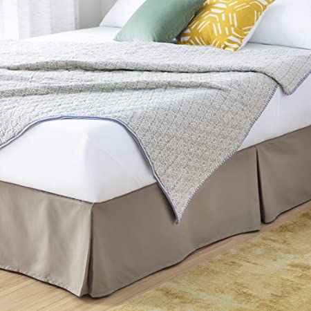 Linenspa 14 Inch Wrinkle and Fade Resistant-Machine Washable-Easy Use Pleated Microfiber Bed Skirt, Queen, Sand