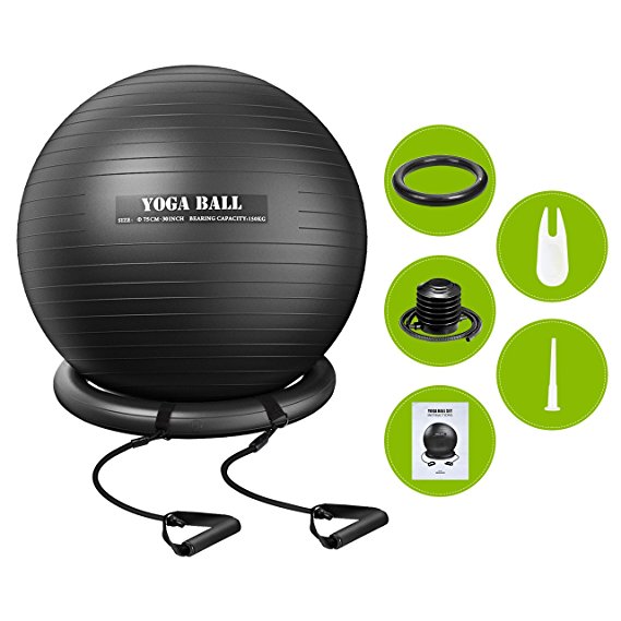 Exercise Yoga Ball,TOPELEK Exercise Ball (75cm),Anti-burst Yoga Ball for Fitness,Pilates,Core Strength,Stretching and Physical Therapy,Balance Ball with Resistance Bands,Stability Ring and Pump for Office/Home/Gym