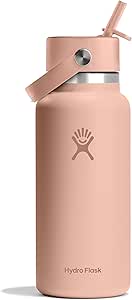 HYDRO FLASK Wide Mouth vacuum insulated stainless steel water bottle with leakproof closeable straw lid for cold water drinks, sports, travel, car and school